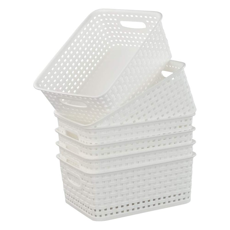 Mayish Weave Storage Basket, Plastic Weave Storage Shelf Baskets, White,