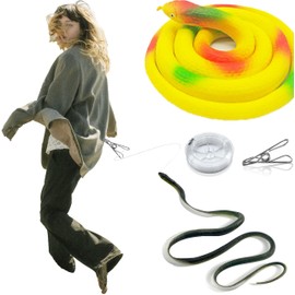 LBKKC Snake Prank with String Clip, Rubber Realistic Snake Prank, Snake Toy, Snake Prank with String, Golf Snake Prank, Fake Snake Prank Gag Gifts(1.2m,Yellow)