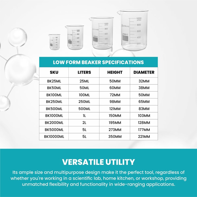 USA Lab Low Form Beakers with Extra Large Marking, 3.3