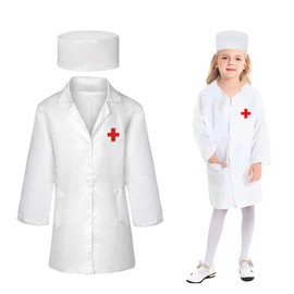 PNPGDYK Children's Doctor's Coat, Doctor's Costume, Doctor's Coat, Laboratory Coat + Cap Doctor Accessories, for Girls and Boys from 3 4 5 Years