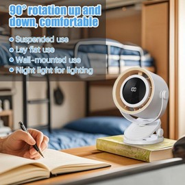 Bladeless Desk Fan | Portable Table Fan - Cooling USB Portable Bladeless Tool with Ambience Night Light Clip on for Home Bedroom Desktop Dormitory Kitchen