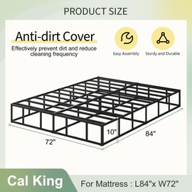 Lutown-Teen 10 Inch California King Box Spring High Profile, Heavy Duty Metal Cali King Box Spring Bed Base with Fabric Cover, Mattress Foundation, Noise Free, Easy Assembly