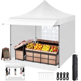 COBIZI 10x10 Ez Pop Up Canopy Tent Heavy Duty with Sidewalls, Outdoor Commercial Canopy with Awning, Waterproof&23 SF Extended Awning, Vendor Tent for Market, Party Events, White
