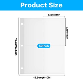 50 Pages Trading Card Sleeves, Transparent Card Sleeves, 400 Pockets Empty Postcards Scrapbook Cases, Double-Sided Portfolio Folder Photocard Sleeves for 3 Holes Ring Binders