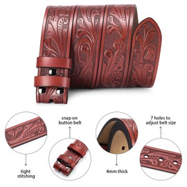 SENDEFN Western Cowboy Belt for Men Women Leather Western Belts without Buckle 1.5" Wide Cowboy Belts Straps for Jeans