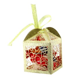 Fashmade 100Pcs Glitter laser cut wedding card box quinceanera decorations tea party favor boxes Bridal Shower Anniverary Birthday (Gold)