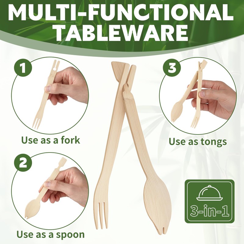 30 Sets Interlocking Bamboo Forks and Spoons, Bamboo Forks Spoons