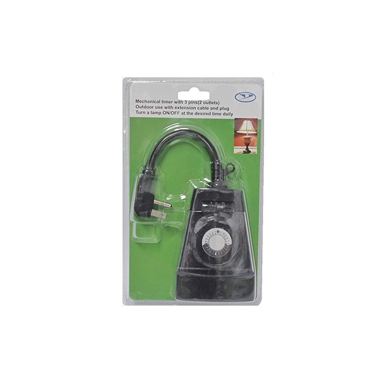 Mechanical timer with 3 pins (2 outlets) outdoor use with