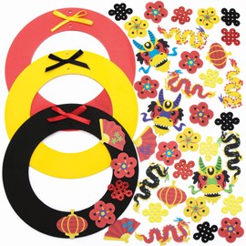 Baker Ross Chinese New Year Foam Wreath Craft Kit - Pack of 3, Wreath Foam Craft for Kids (FC595)