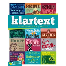 Klartext Sprüchekalender Wochenplaner 2026 | Humorvoller Typo-Wochenkalender im Hochformat (25x33 cm) | Mit lustigen Sprüchen und Rätseln