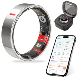 Smart Ring for Fitness & Health Tracking -Pedometer/Sleep/Heart Rate/Blood Oxygen Monitor Etc, 5ATM Waterproof/Long Battery Life & No APP Subscription Compatible with Android and iOS (Silver, 9)