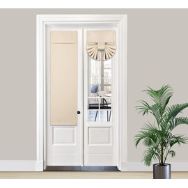 PI Blackout Door Curtain,Privacy Tie up Shade Thermal Insulated Small Door Curtain for Classroom/Sliding Door/Front Door 1 Panel (W12XL40,Beige)