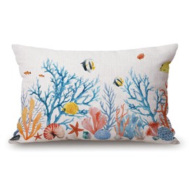 Solekla Watercolor Sea Life Colorful Corals and Fish Farmhouse Pillow Covers 12x20 Inch,Home Decorative Throw Pillow Case Cushion Cover,Home