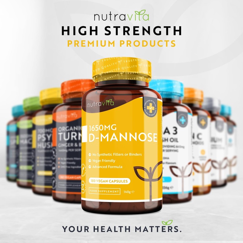 Nutravita D-Mannose 1650mg High Strength Capsules – 180 Vegan Friendly