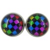 Summerfield Collection Stainless Steel Checkerboard Print Glass Stud Earrings 12mm