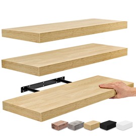 Sorbus Floating Shelves for Wall - 24 Inch Wall Shelves for Bedroom, Kitchen Decor, Bathroom Shelves - 3 Maple Wood Floating Shelves for Wall Decor, Books, Storage - Wall Mounted Invisible Brackets