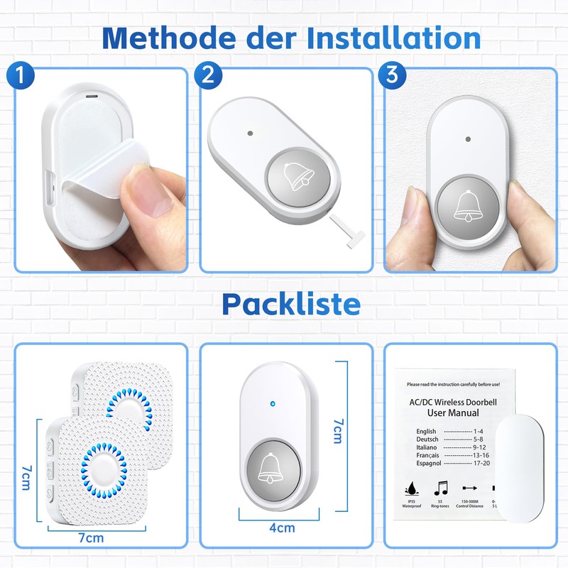 Görvitor Wireless Doorbell, 300 m Range, Wireless Bell, Outdoor Waterproof
