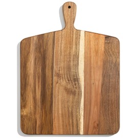 Acacia Wood Cutting Board and Chopping Board with Handle for Meat, Cheese Board, Vegetables, Bread, and Charcuterie - Decorative Wooden Serving Board for Kitchen and Dining Room, Large 17" x 13"
