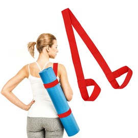 Yoga Mat Carry Strap - Carry your yoga mat comfortably anywhere with the cotton yoga mat strap - Multipurpose lightweight, adjustable loops for all mat sizes and easy to use, red