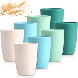 GENLGE 12 OZ Wheat Straw Cups Reusable Drinking Tumblers, Unbreakable Cups for Kitchen - BPA Free, Dishwasher Safe, Set of 8, Ombre Green