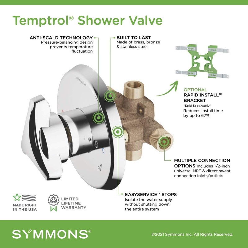Symmons 261XBODY Temptrol Brass Pressure-Balancing Shower Valve with Service Stops