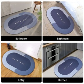 HOmatME Bathroom Rug Mat Quick Dry Super Absorbent Bath Mat Non Slip Washable Bath Rug,Shower Rug for in Front of Bathtub Shower Room (Blue, 24" × 16")