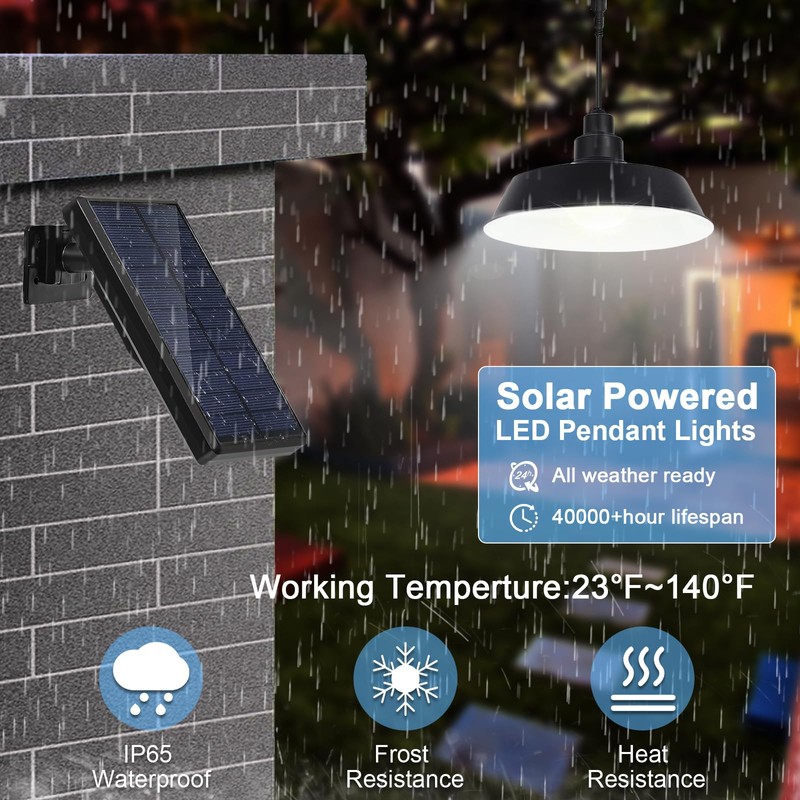 GUYULUX Solar Pendant Lights Outdoor, Solar Shed Light with 360°