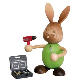 Kuhnert woodturning Easter decoration/Easter bunny "Stupsi rabbit craftsman" 11 cm, made of the finest wood, for an enchanting Easter or a permanent decoration, wood art made in Germany