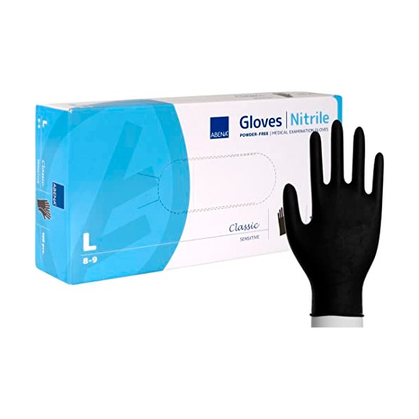 ABENA Examination gloves, Classic Sensitive, L, black, nitrile, powder free