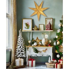 BRUBAKER 60 cm Paper Christmas Star for Hanging - Window Advent Star - 3D Paper Star with E14 Socket - Hanging Christmas Decoration Luminous Star with 3.5 m Cable - Gold