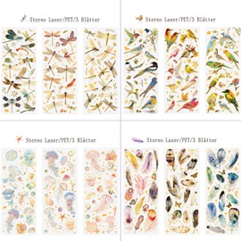 Scrapbooking Journaling Stickers Accessories, 12 Sheets Feather Scrapbook Stickers for DIY Scrapbooking, Journaling, Photo Album, Calendar, Notebook Album, Photo Album, Design Accessories Stickers,