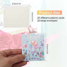 20 Stück Geburtstagskarte Set Klein, Mini Happy Birthday Karte, Klein Geburtstagskarten Set mit Umschlag,Glückwunschkarte Geburtstag Klein, Birthday Card, Geeignet für Männer, Frauen und Kinder