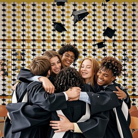 AimtoHome Graduation Party Decorations - 2 Packs Black and Gold Foil Fringe Streamers Curtains for College High School Graduate, Glitter Graduation Hats Backdrop Decorations(3.3x6.6 ft)