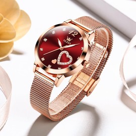 OLEVS Watches for Women Fashion Dress Rose Gold Mesh Bracelet Analog Quartz Ultra Thin Water Resistant Diamond Elegant Women's Wrist Watch for Lady