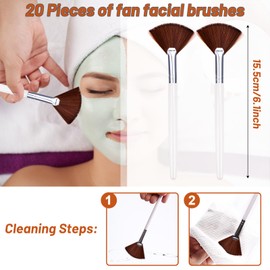 20 Pieces Fan Brushes Facial Applicator Brush Soft Makeup Mask Acid Applicator Brush Esthetician Cosmetic Brush for Mud Cream, Makeup Peel (Brown)