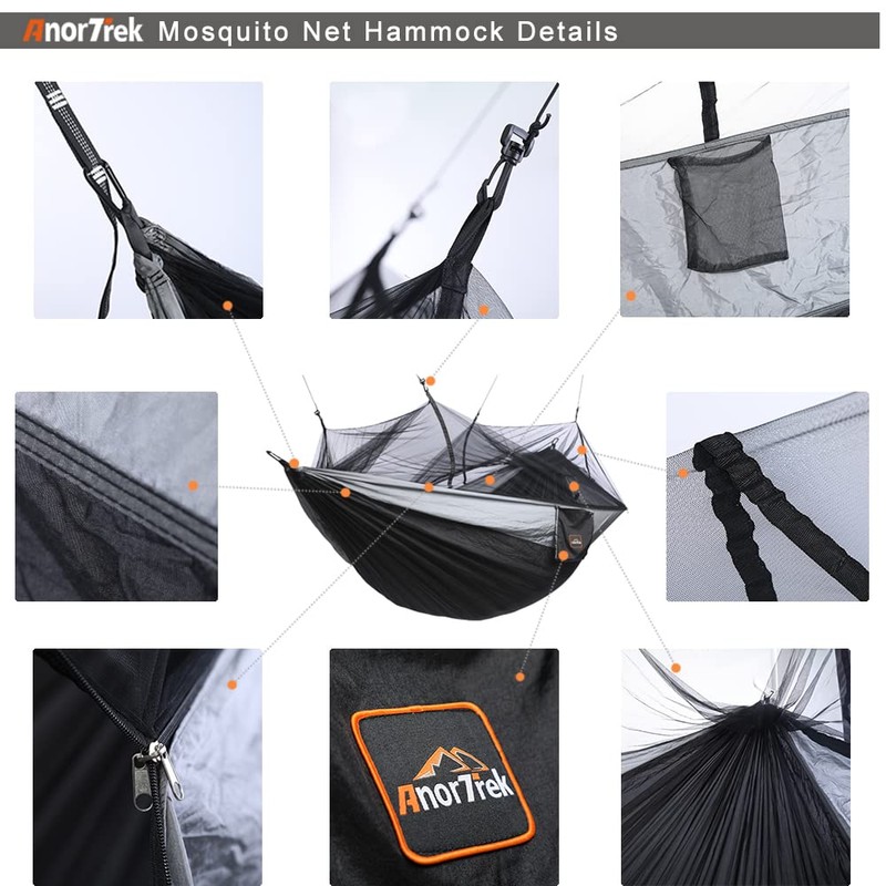 AnorTrek Camping Hammock with Mosquito Net, Double & Single Lightweight