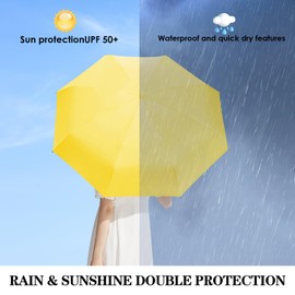Sykrawki Travel Umbrella, 8 Ribs Pocket Umbrella with Capsule Case, Small UV Umbrella, Portable Pocket Umbrella for Men and Women, yellow