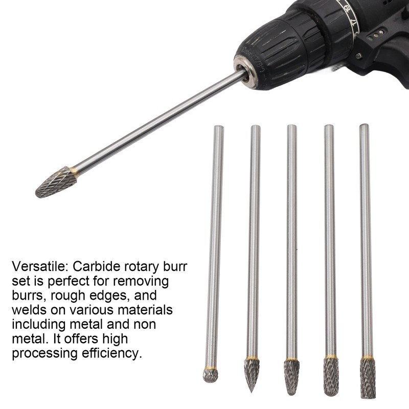 5pcs Rotary Tool Carbide Burr Set 150mm Double Grain Long