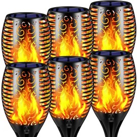 TomCare Solar Lights Outdoor Flickering Flame Solar Torch Lights Waterproof Outdoor Lighting Solar Powered Pathway Lights Christmas Decorations for Garden Patio Yard Landscape, 6 Pack