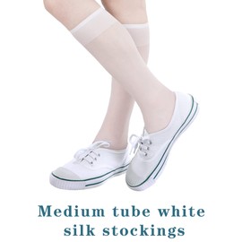 Bencailor High Hosiery Socks 3 Pairs Thin Stockings Nylon Knee Highs Short Dress Stockings for Women Girls (White)
