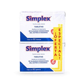 Simplex C/60 C/U Tabletas, Simplex, Solución Natural en el tratamiento de algunas condiciones de Estrés, Insomnio y Ansiedad 2 Cajas.