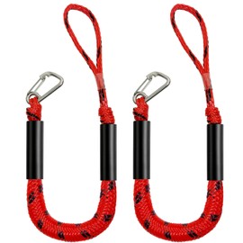 AQINGR 3FT Bungee Boat Dock Lines for Docking, Braided PE Marine Mooring Lines with 316 Stainless Steel Clips, UV & Abrasion Resistant Boat Accessories,Boat Dock Ropes for Watercraft (Red Black)