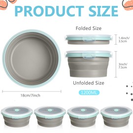 Suclain 4 Pcs Camping Bowl with Lid Collapsible Silicone Bowl Lunch Box Salad Bowl Expandable Food Storage Container Folding Travel Bowl for Hiking Camping(Blue Rim Gray,41 oz)