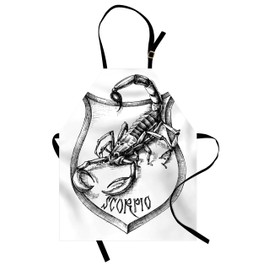 Ambesonne Astrology Apron, Black and White Heraldry Zodiac Scorpio Image Graphic with Claws Stars Design, Unisex Kitchen Bib Apron with Adjustable Neck for Cooking Baking Gardening, Black White