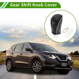 HOPESPANNER Gear Shift Knob Cover for Nissan Rogue 2017-2020 Anti-Slip Pebbled Black Beige Stick Shifting Handle Protector Faux Leather 1 Pc