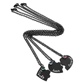outerunner Bff Best Friends Forever 3 Necklace for Women Friendship Gift Heart Puzzle Jewelry Initial Chain Necklaces Sisters Gifts (black)