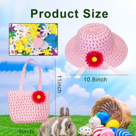 iwiio Easter Bonnet Kit - Easter Hat Making Kit, Bag and Decoration Kit for Kids, Make Your own Easter Bonnet with Easter Foam Stickers, Easter Craft Kit, Easter Gift for Kids (Pink)
