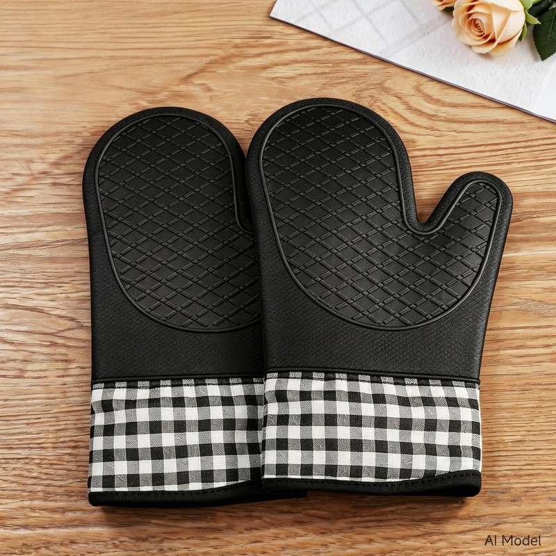 Silicone Oven Mitts, Heat Resistant 2PCS Oven Mitts with Soft