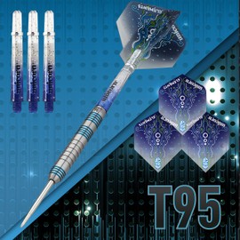 Unicorn Steel Tip Professional Darts Set | Core T95 Series Style 2 | 95% Tungsten Barrels with Blue Accents | 21 g