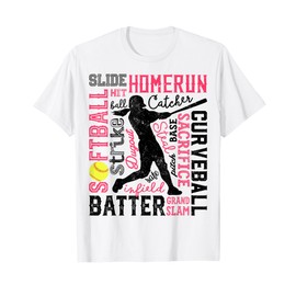 Softball Typography Word Art Funny Batter Pitcher Catcher T-Shirt